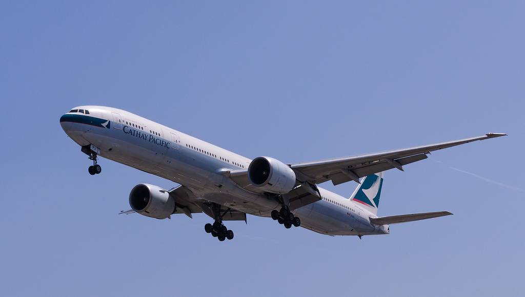 Cathay Pacific plane in flight