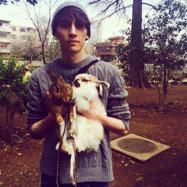 aaron and his pet rabbits for Pets in Tokyo