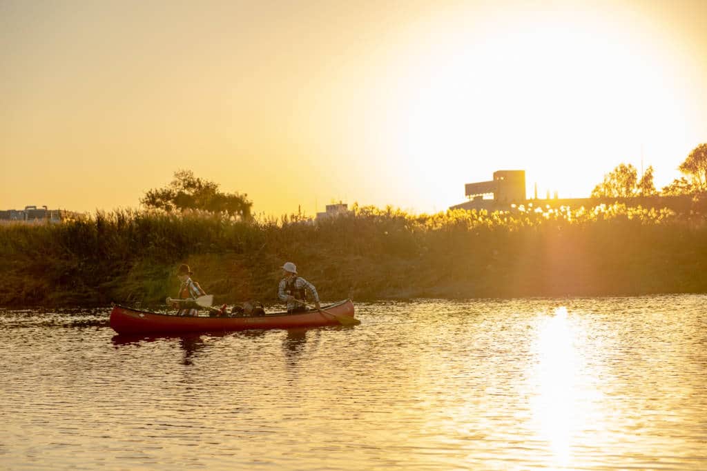 Tama River canoeing at sunset