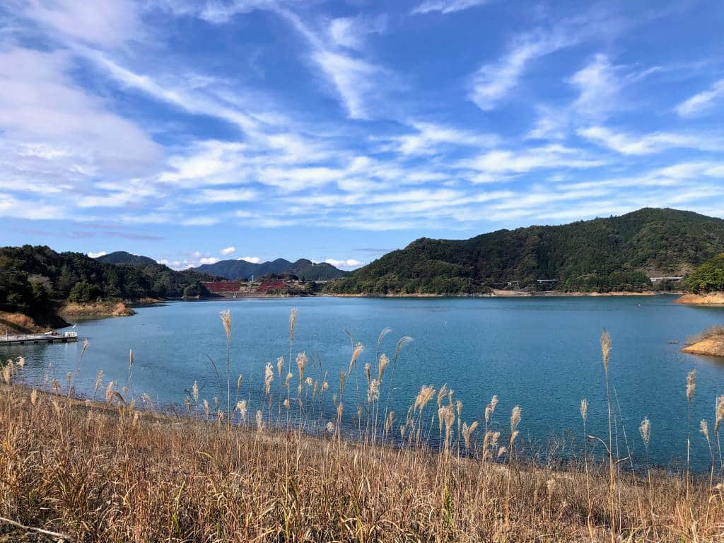 Miyagase Dam with blue skies