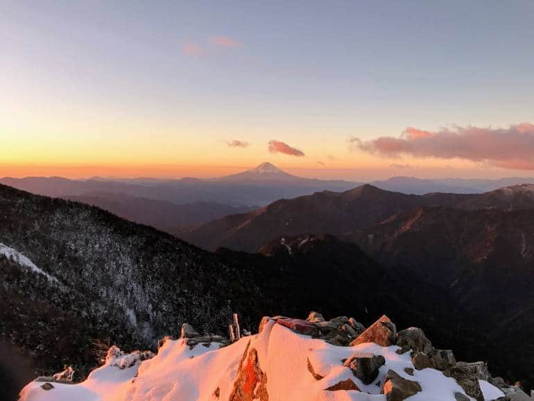 Dawn view of mount Fuji from summit of Kobushigatake