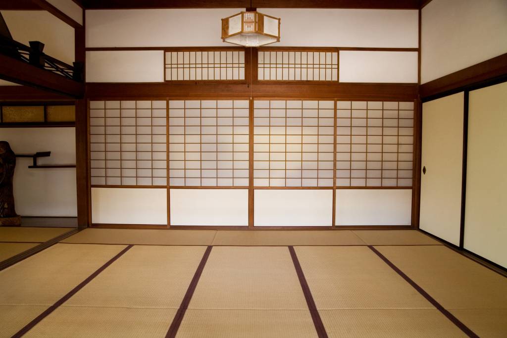 Plain brown Japanese style room with shutters